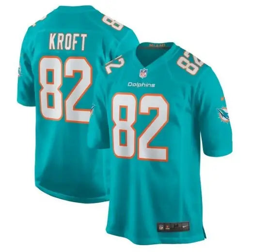 Miami Dolphins Tyler Kroft jersey with name Kroft and number 82 in teal and white