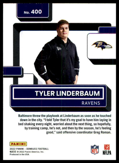 Tyler Linderbaum football card from 2022 Donruss Rookie series for Baltimore Ravens