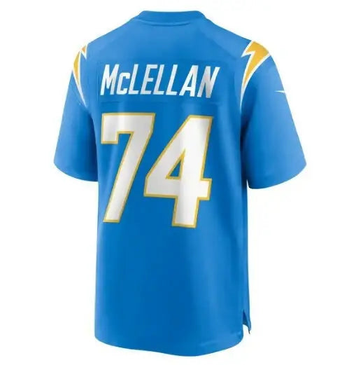 Blue Los Angeles Chargers Tyler McLellan Nike Game Jersey with name MCLELLAN and number 74