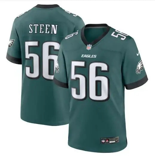 Dark green Tyler Steen Philadelphia Eagles Nike Game Jersey with number 56 and STEEN name