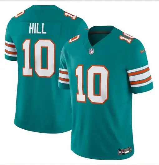Teal Tyreek Hill Miami Dolphins Nike Vapor F.U.S.E. jersey with number 10 and Hill name