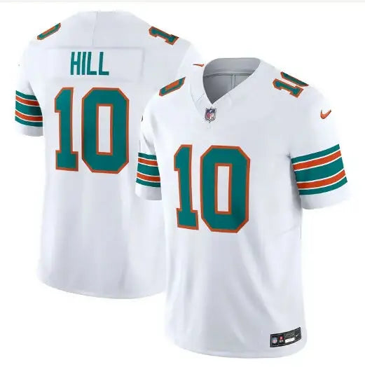 White Tyreek Hill Miami Dolphins Nike Vapor F.U.S.E. Limited Jersey with teal and orange accents