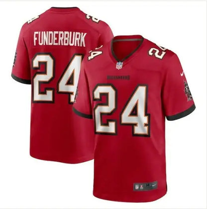 Red NFL football jersey with number 24 featuring Tyrek Funderburk Tampa Bay Buccaneers design