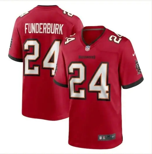 Red NFL football jersey with number 24 featuring Tyrek Funderburk Tampa Bay Buccaneers design
