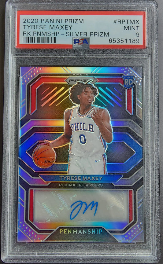 Prizm Rookie Penmanship Tyrese Maxey 2020 Prizm Rookie Silver Auto Card PSA 9