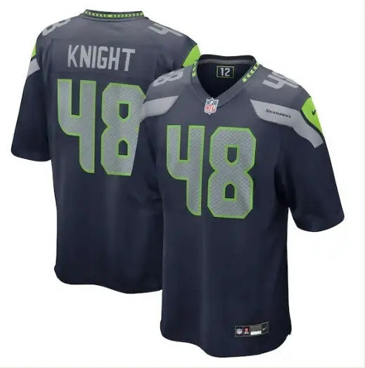 Dark blue Tyrice Knight Seattle Seahawks Nike Game Jersey with green KNIGHT and 48 numbers