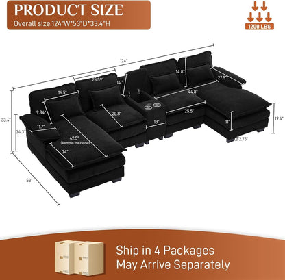 U Shaped Cloud Sectional Sofa with USB Charging Ports-1