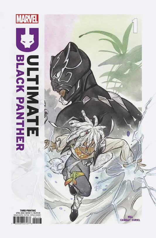 Comic book cover of Ultimate Black Panther #1 in action by Peach Momoko