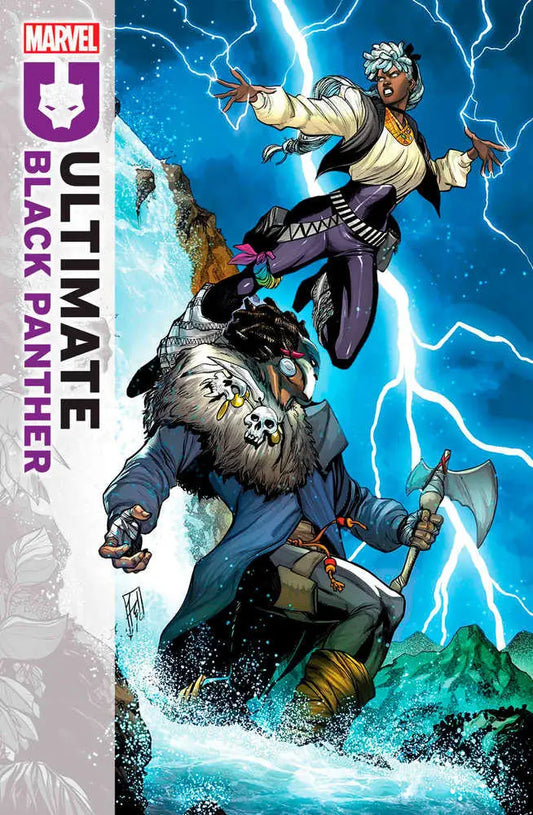 Comic book cover of Ultimate Black Panther #3 featuring a dramatic battle scene