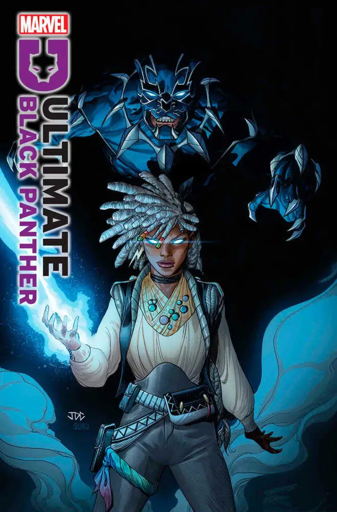 Comic book cover of Ultimate Black Panther #3 with glowing energy effects and headdress