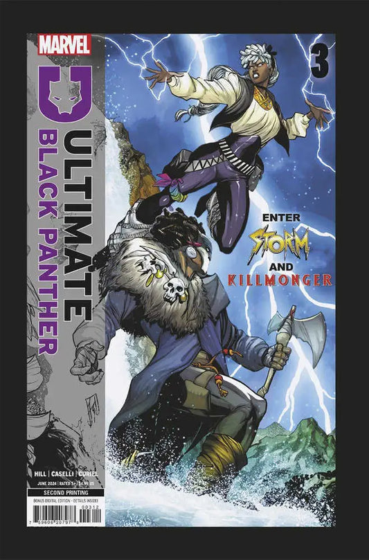 Marvel comic cover of Black Panther with lightning strikes in Ultimate Black Panther #3 variant