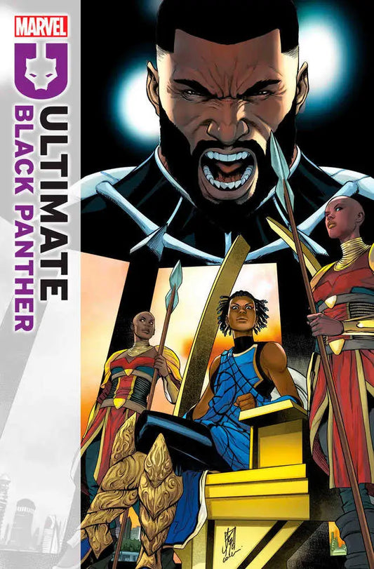 Ultimate Black Panther comic book cover featuring Black Panther and Shuri seizes power