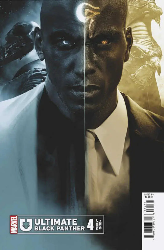 Dramatic black and white split cover of Ultimate Black Panther #4 Bosslogic Variant
