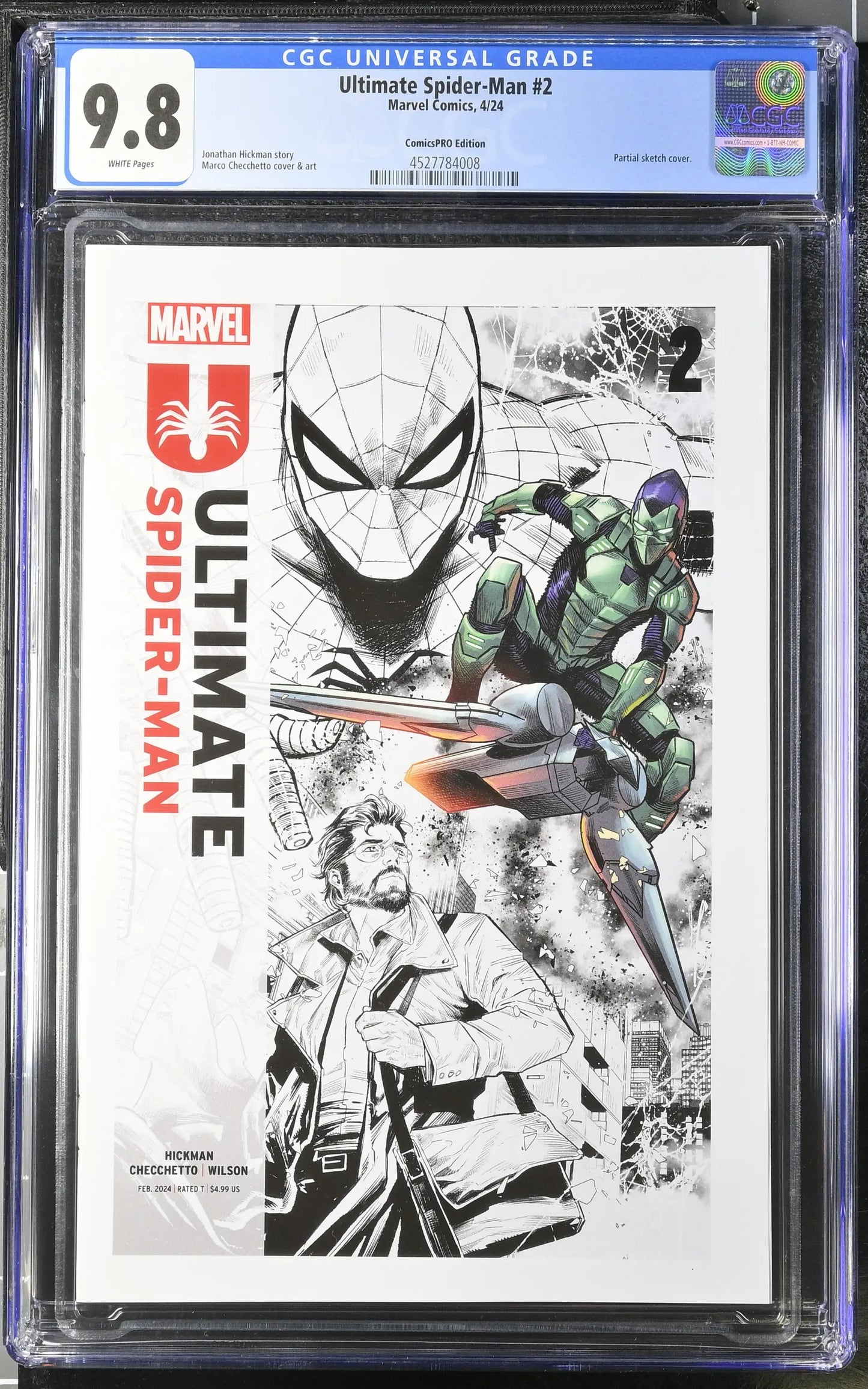 Graded Ultimate Spider-Man #2 ComicsPRO Sketch Variant comic book with Spider-Man and Green Goblin