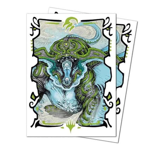 Monster-themed deck protector sleeves for foil cards featuring Tarkir Dragonstorm design