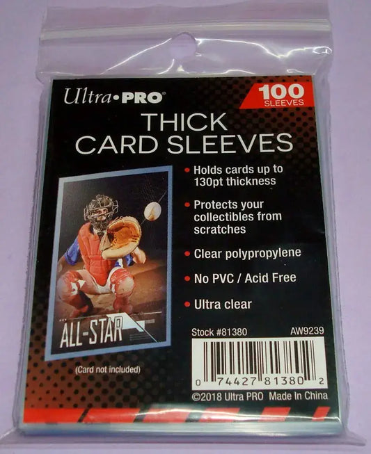 Pack of Ultra-Pro extra thick card sleeves for cards up to 100pt size