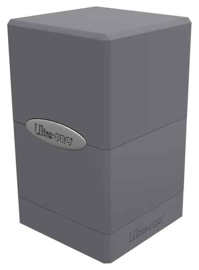 Gray Ultra Pro Satin Tower deck box in injection molded plastic with a metallic nameplate