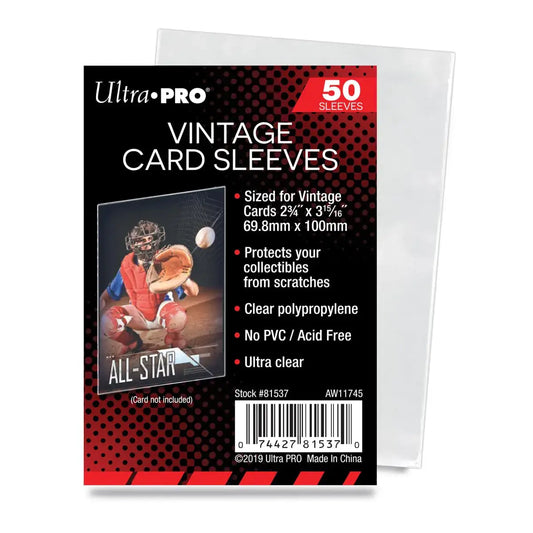 Vintage card sleeves in transparent protective covers for collectible sports trading cards