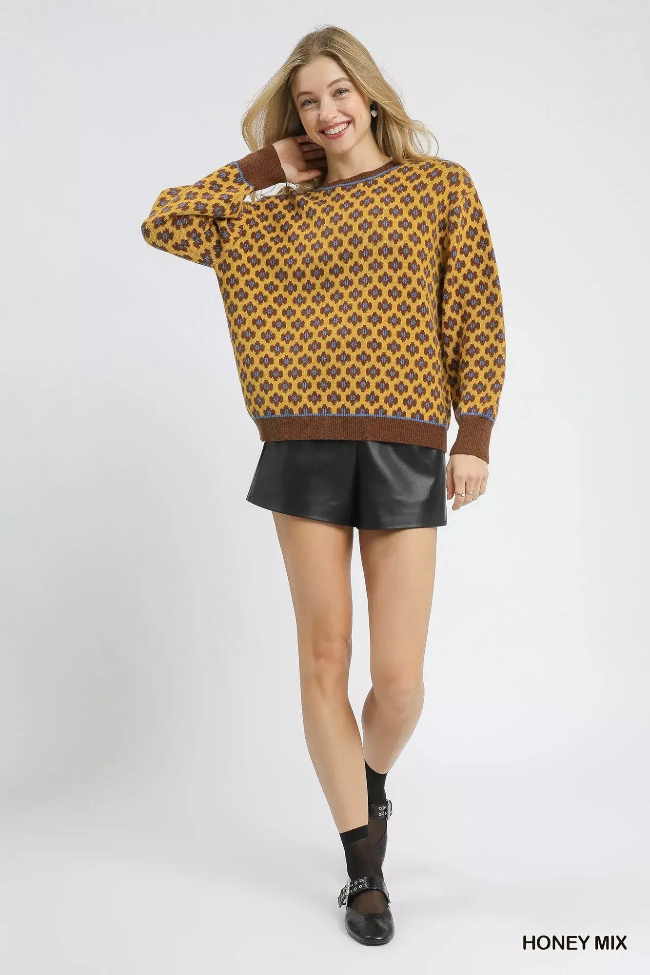 Umgee Abstract Print Crew Neck Sweater