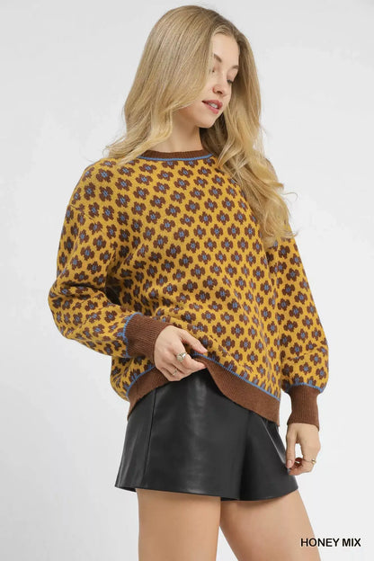 Umgee Abstract Print Crew Neck Sweater