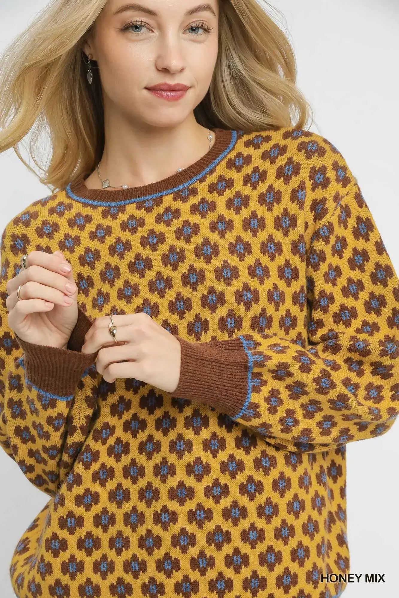 Umgee Abstract Print Crew Neck Sweater