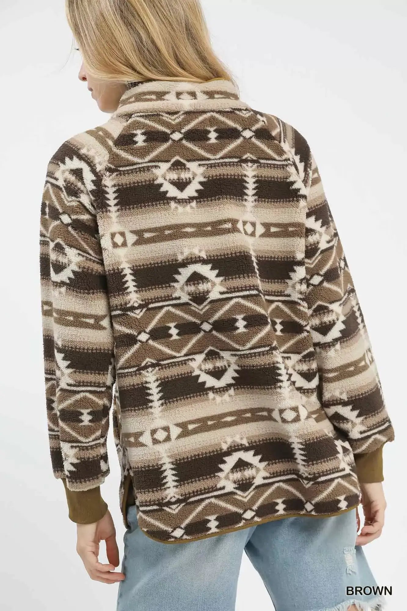 Umgee Aztec Print Sherpa Pullover