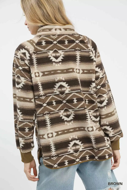 Umgee Aztec Print Sherpa Pullover