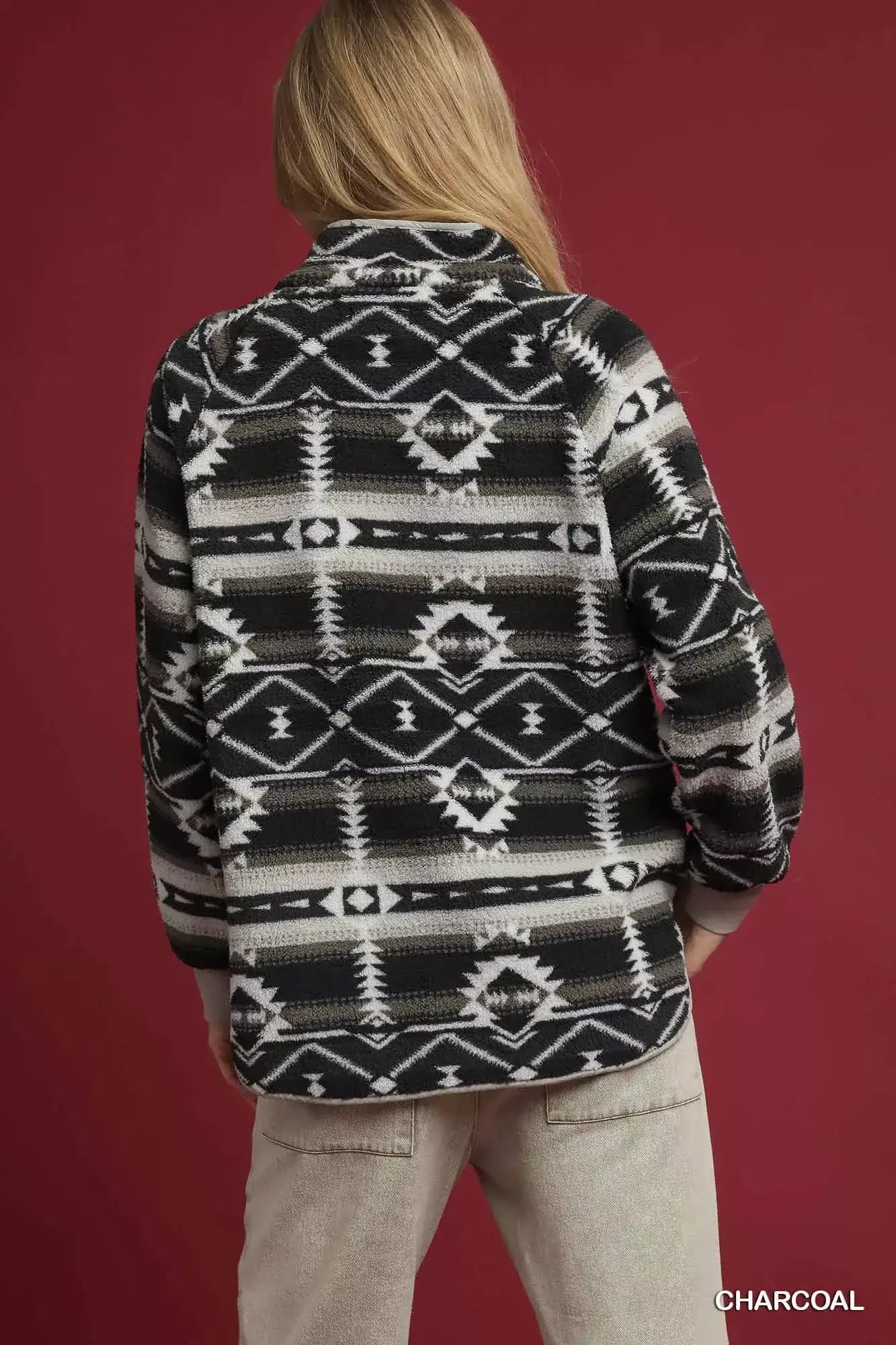 Umgee Aztec Print Sherpa Pullover