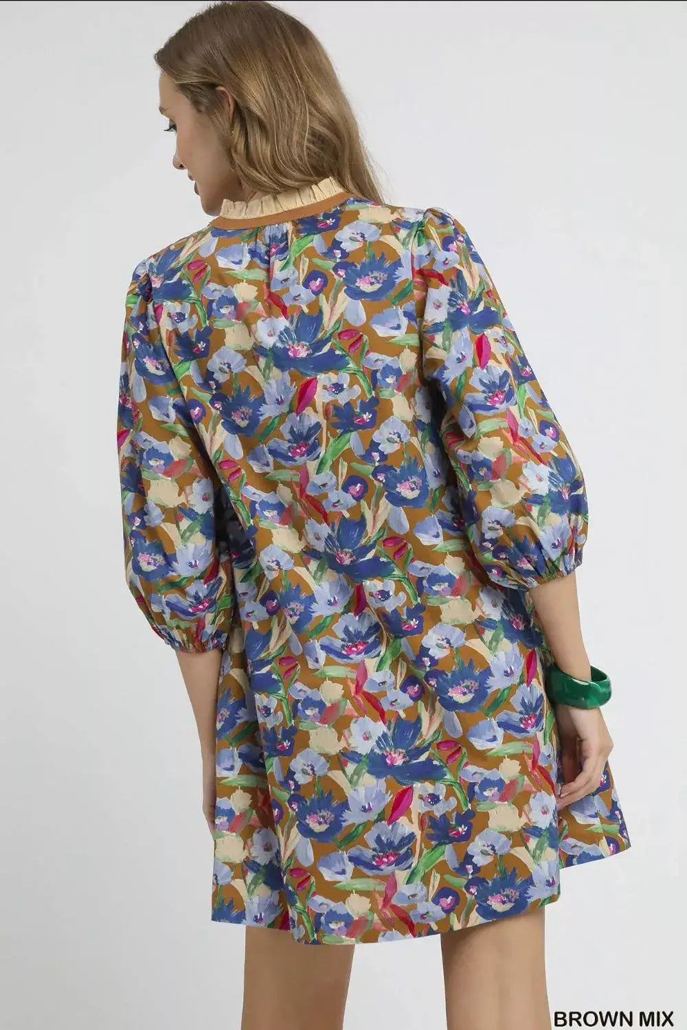 Umgee Boho Floral Balloon Sleeve Mini Dress