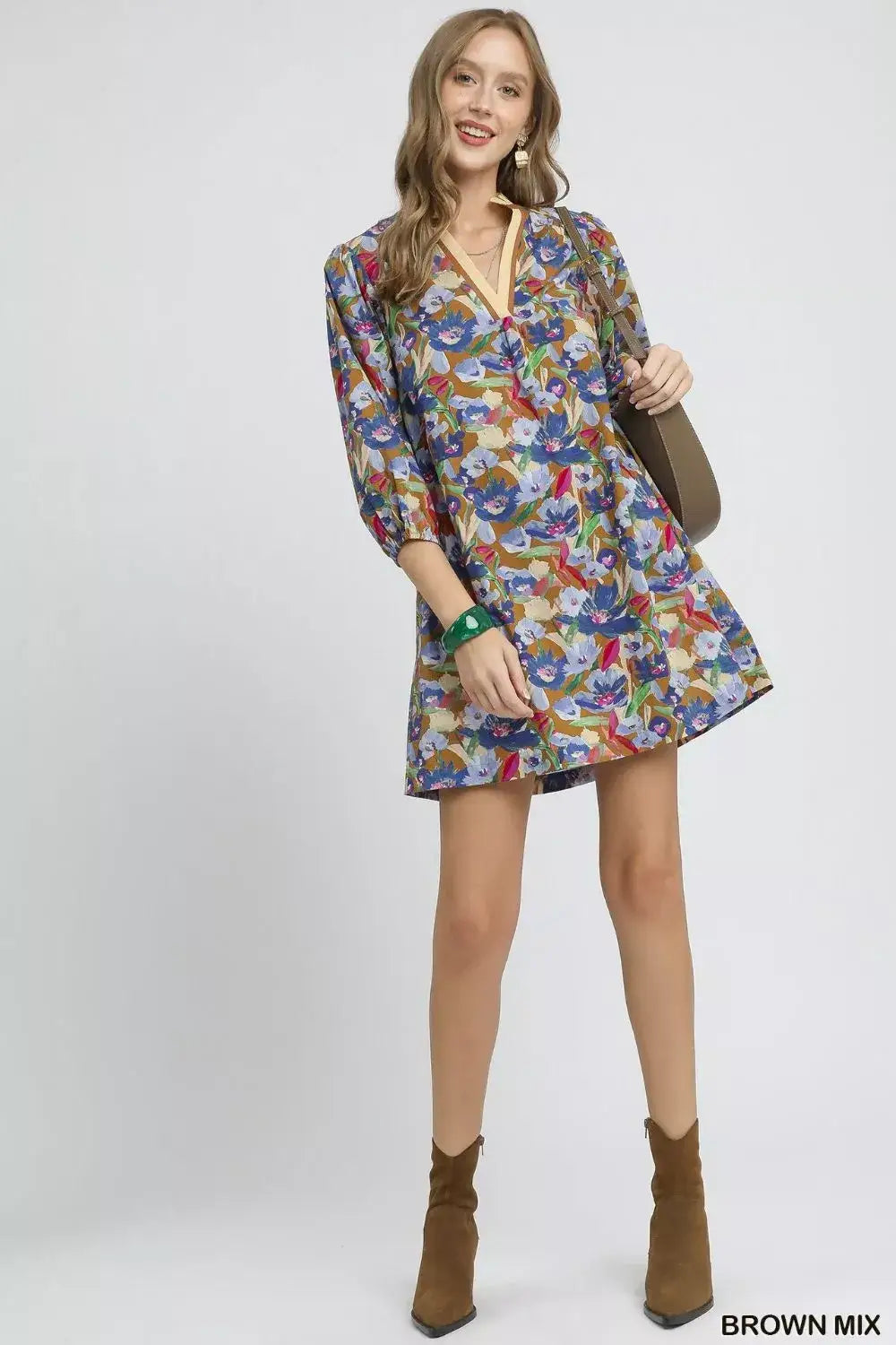 Umgee Boho Floral Balloon Sleeve Mini Dress