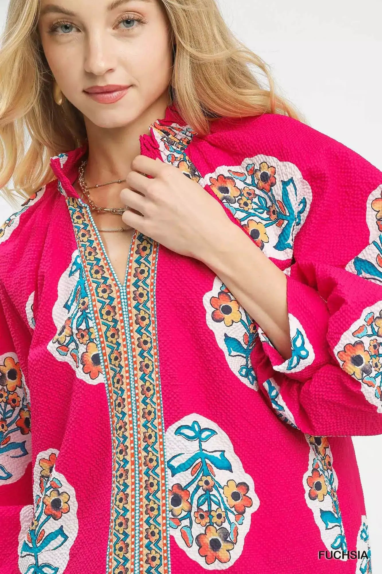 Umgee Boho Floral Print Tunic Blouse - Floral Print Tunic Blouse