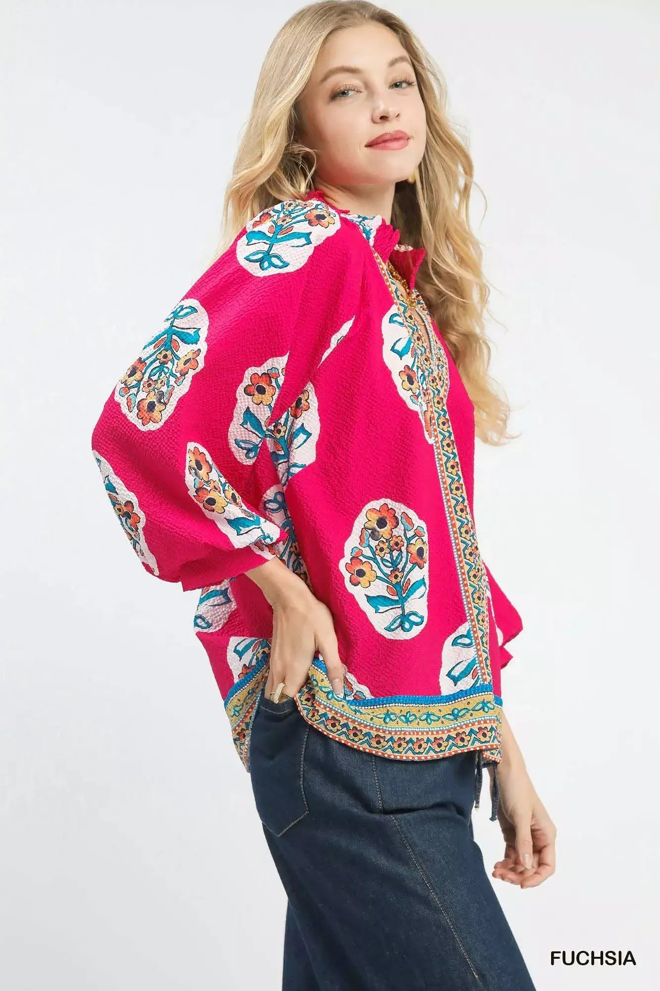 Umgee Boho Floral Print Tunic Blouse - Floral Print Tunic Blouse