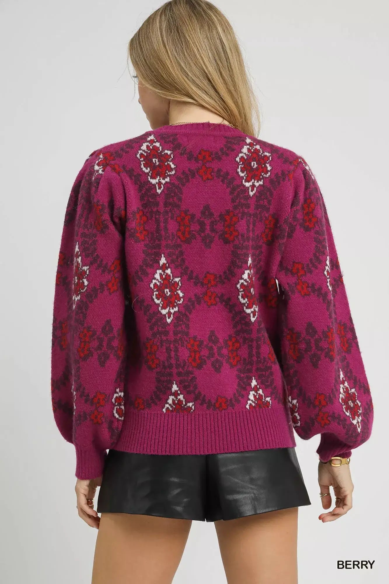Umgee Boho Patterned Long Sleeve Sweater