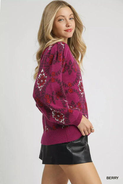 Umgee Boho Patterned Long Sleeve Sweater