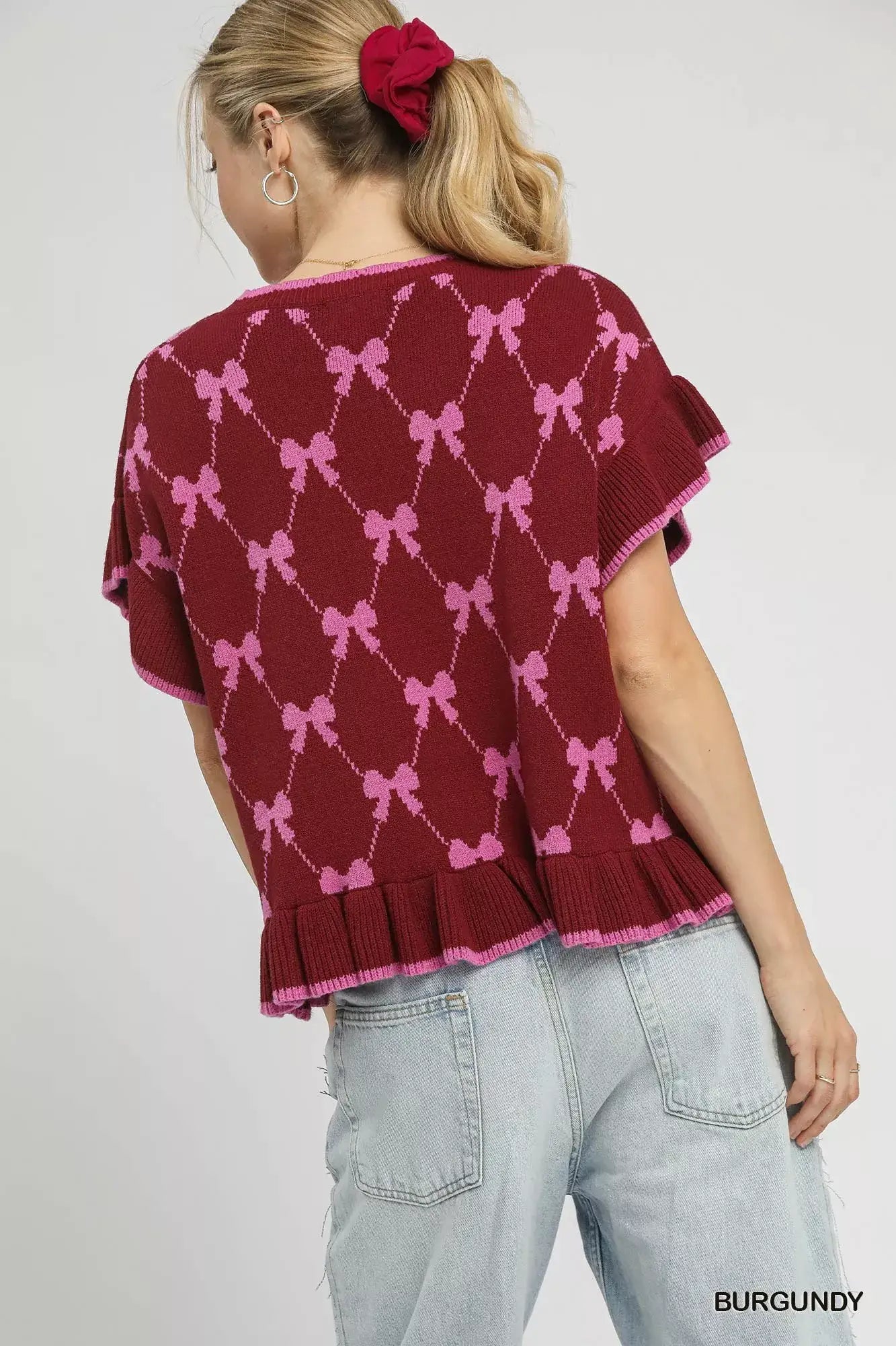 Umgee Bow Knit Ruffle Sleeve Sweater - Ruffle Sleeve Sweater