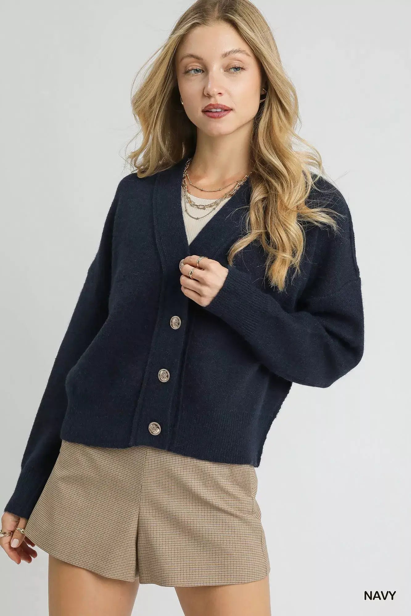 Umgee Button-Front Knit Cardigan - NAVY / S - Knit Cardigan