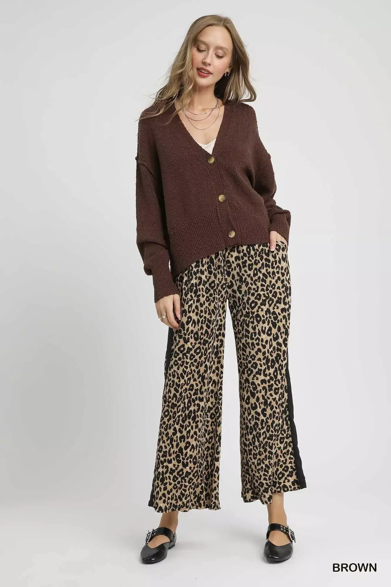 Umgee Button-Front V-Neck Knit Cardigan - V-Neck Knit Cardigan