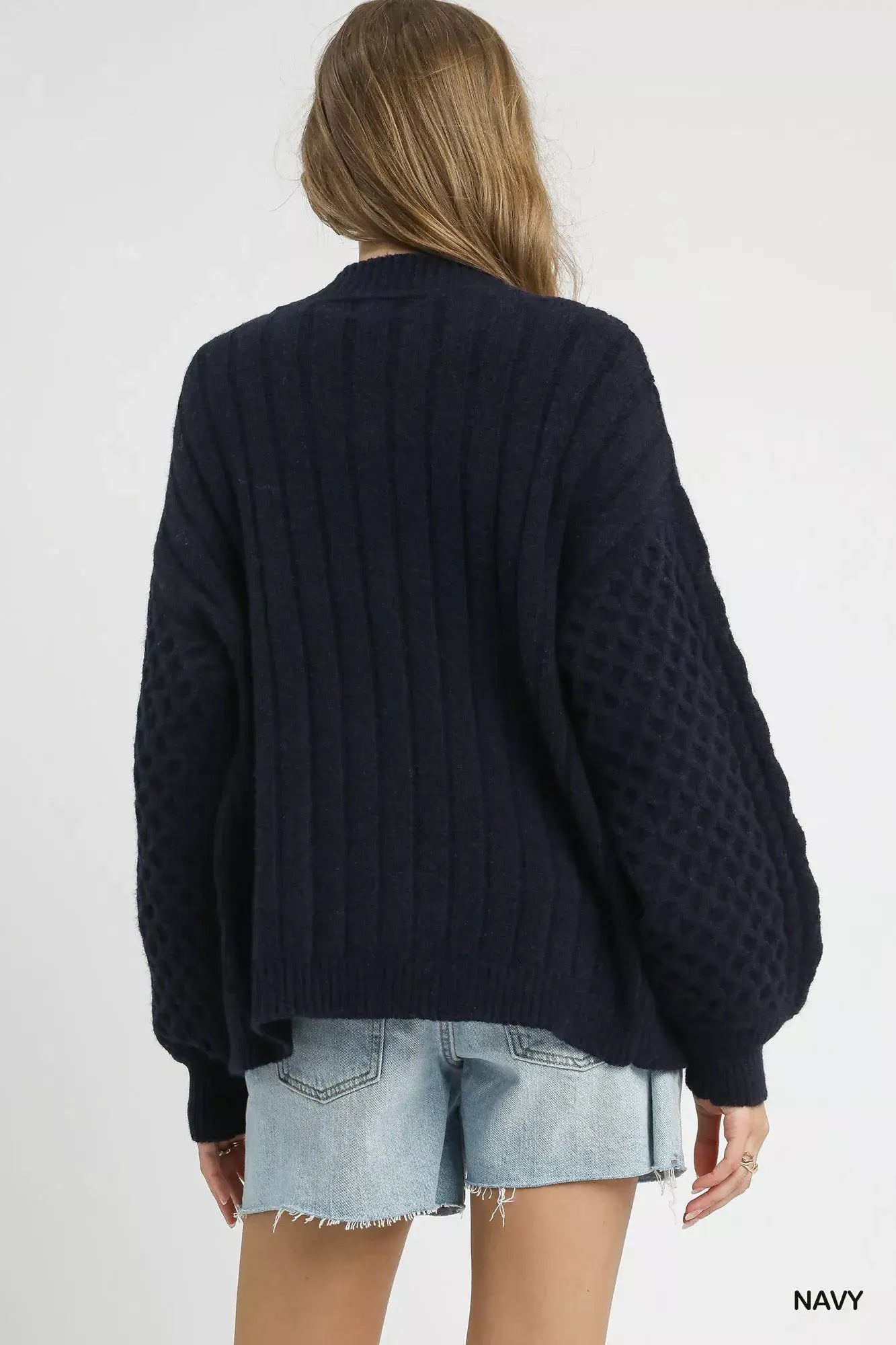 Umgee Cable Knit Pearl Button Cardigan - Cardigan