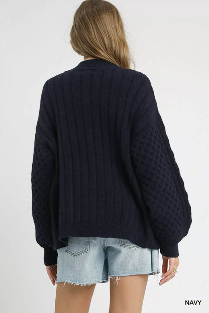 Umgee Cable Knit Pearl Button Cardigan - Cardigan