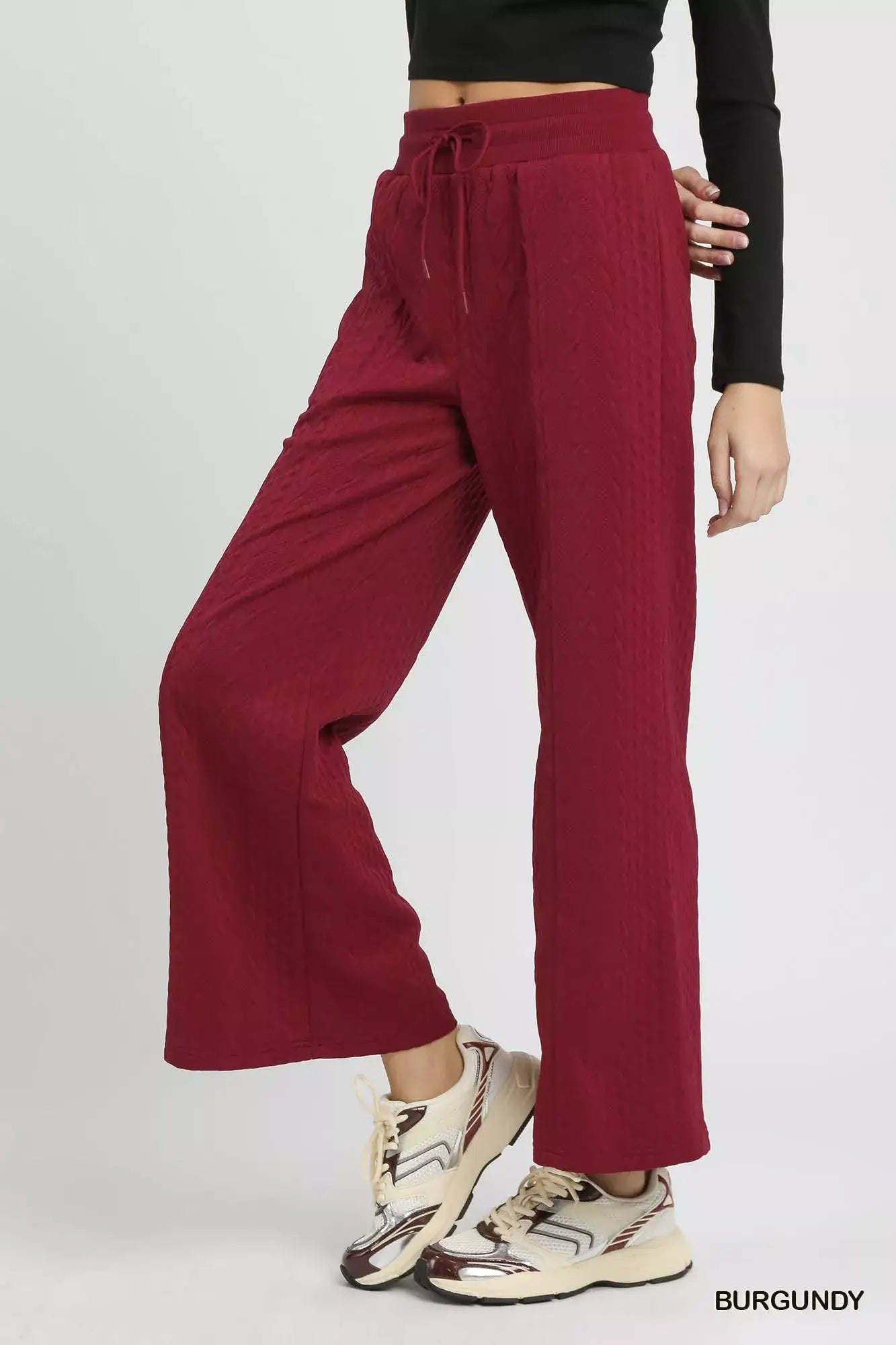 Umgee Cable Knit Textured Wide Leg Pants