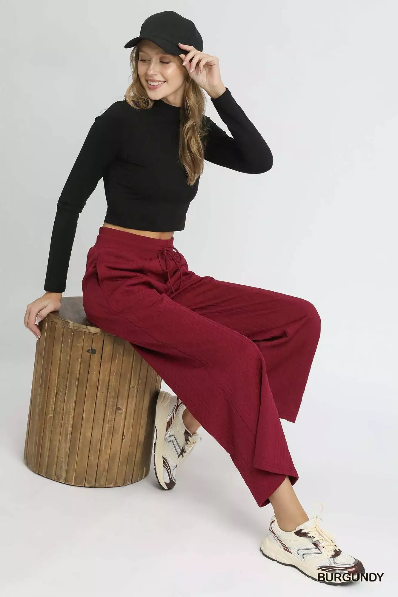 Umgee Cable Knit Textured Wide Leg Pants