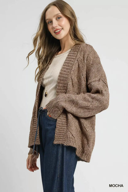 Umgee Chunky Cable Knit Open Front Cardigan