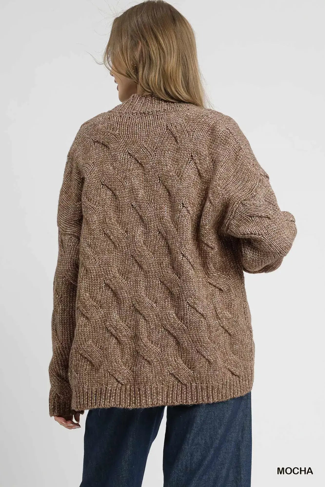 Umgee Chunky Cable Knit Open Front Cardigan
