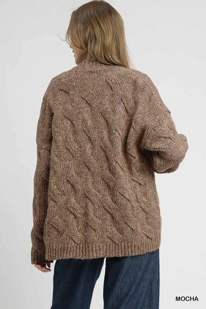 Umgee Chunky Cable Knit Open Front Cardigan
