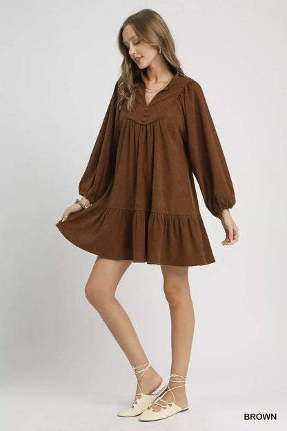 Umgee Corduroy Tiered Babydoll Dress