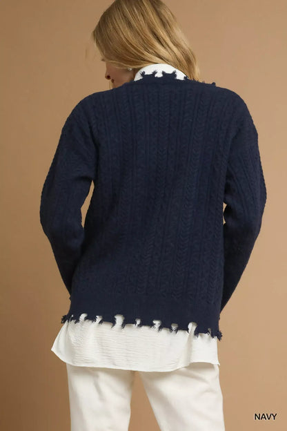 Umgee Distressed American Flag Sweater