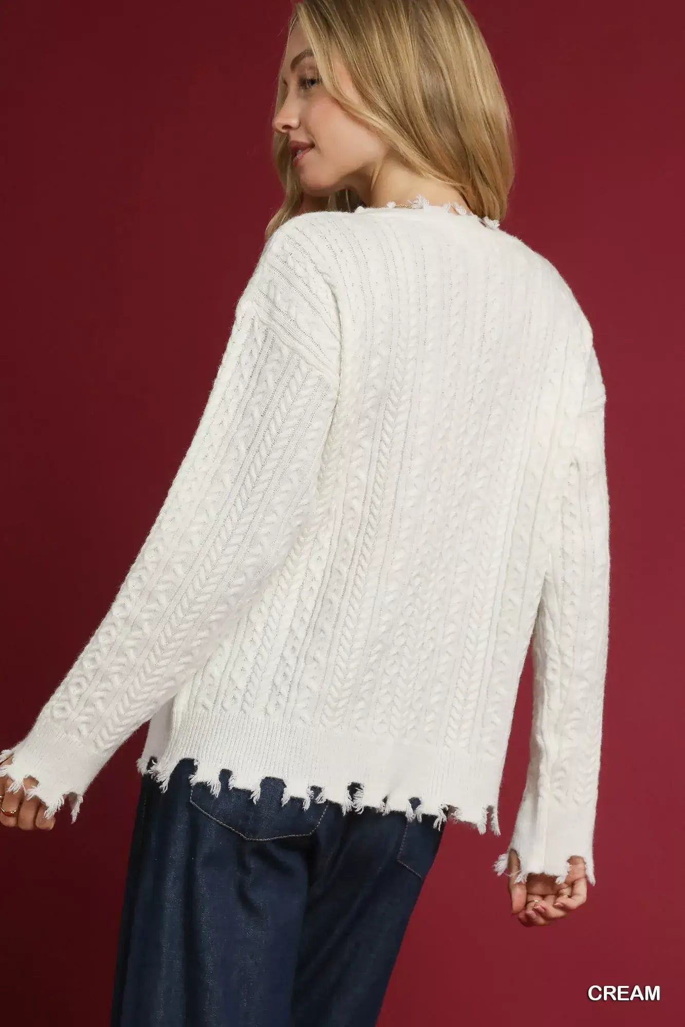 Umgee Distressed American Flag Sweater