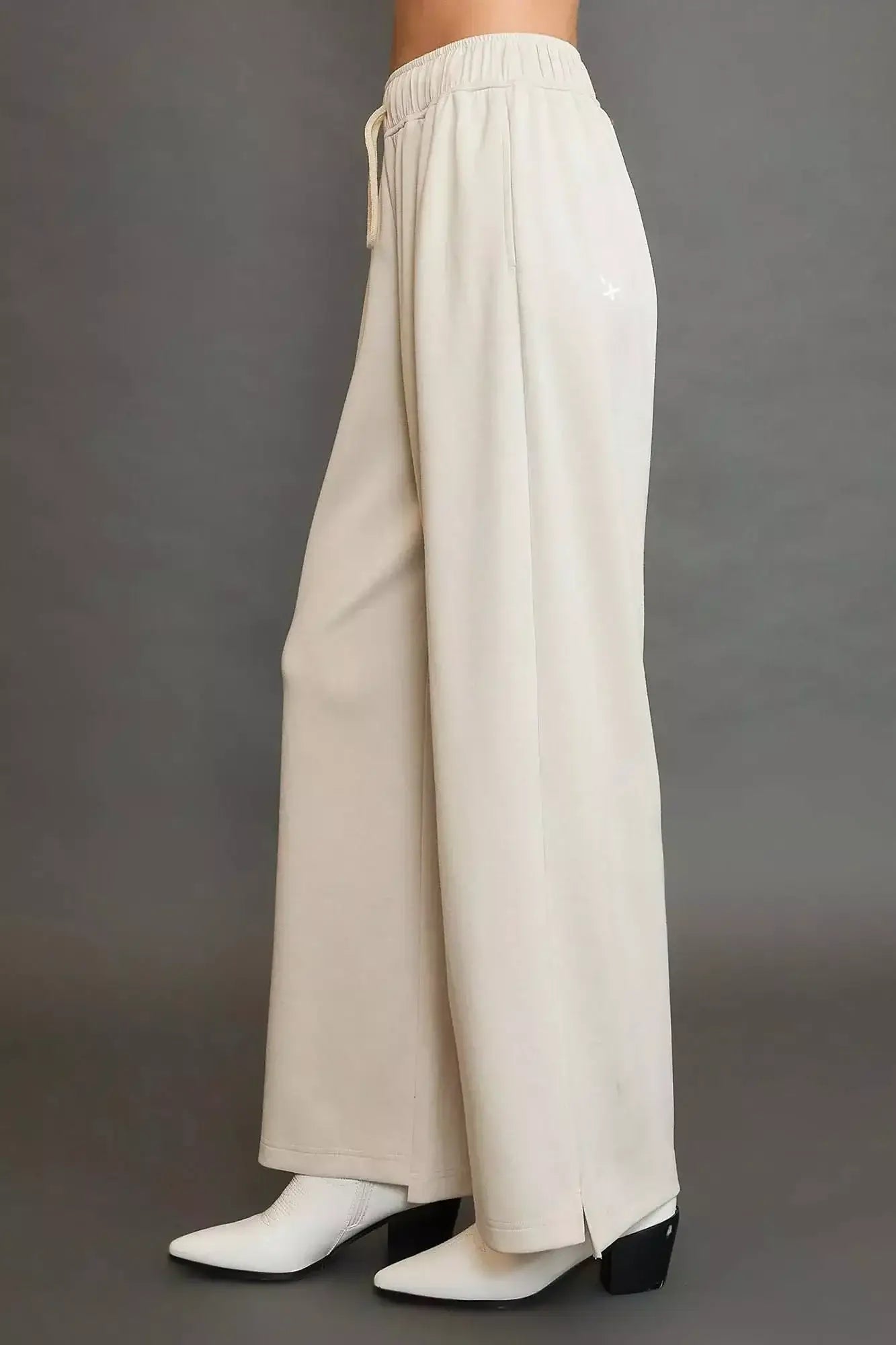 Umgee Elastic Drawstring Waistband Wide Leg Pants - Wide Leg Pants
