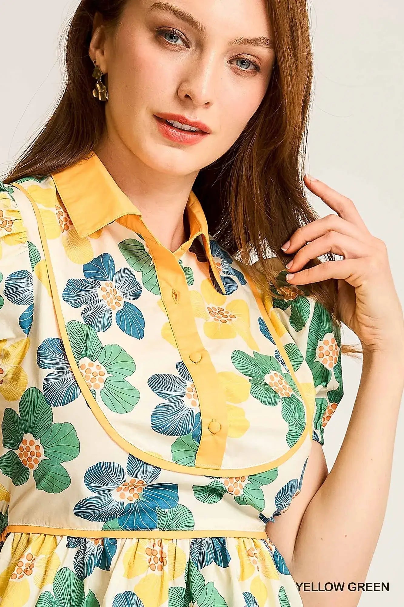 Umgee Floral Print Puff Sleeve Cropped Blouse - Cropped Blouse
