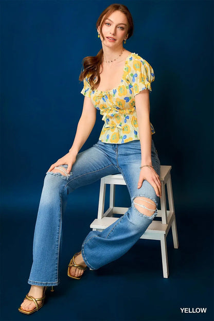 Umgee Floral Smocked Peplum Blouse - Peplum Blouse